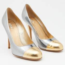 Miu Miu Silver/Gold Patent Leather Platform Pumps Size 39.5