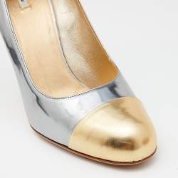 Miu Miu Silver/Gold Patent Leather Platform Pumps Size 39.5