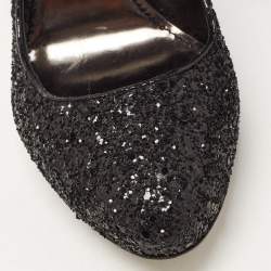 مملوكة مسبقًا Miu Miu Black Glitter Round Toe Pumps Size 38