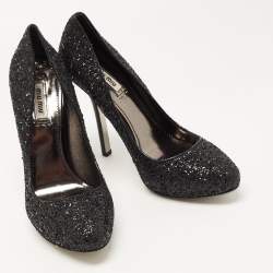 مملوكة مسبقًا Miu Miu Black Glitter Round Toe Pumps Size 38
