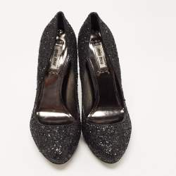 مملوكة مسبقًا Miu Miu Black Glitter Round Toe Pumps Size 38