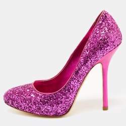 Pre Owned Miu Miu Purple Coarse Glitter Pumps Size 38