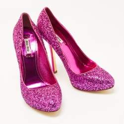 Pre Owned Miu Miu Purple Coarse Glitter Pumps Size 38