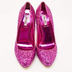 Pre Owned Miu Miu Purple Coarse Glitter Pumps Size 38