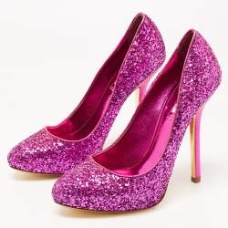 Pre Owned Miu Miu Purple Coarse Glitter Pumps Size 38