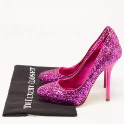 Pre Owned Miu Miu Purple Coarse Glitter Pumps Size 38