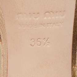 Miu Miu Gold Leather Crystal Embellished Ankle Strap Platform Sandals Size 36.5