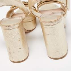 Miu Miu Gold Leather Crystal Embellished Ankle Strap Platform Sandals Size 36.5