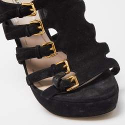 Miu Miu Black Suede Strappy Platform Sandals Size 36