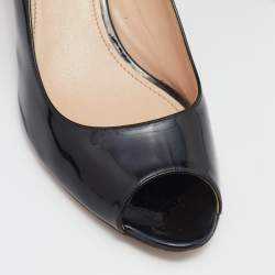Miu Miu Black Patent Leather Crystal Embellished Block Heel Peep Toe Pumps Size 37