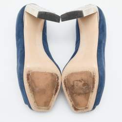Miu Miu Navy Teal Suede Crystal Heel Peep Toe Pumps Size 38.5
