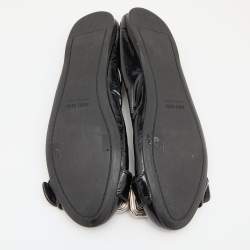 Miu Miu Black Patent Leather Scrunch Buckle Ballet Flats Size 38.5
