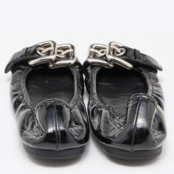 Miu Miu Black Patent Leather Scrunch Buckle Ballet Flats Size 38.5
