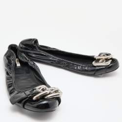Miu Miu Black Patent Leather Scrunch Buckle Ballet Flats Size 38.5
