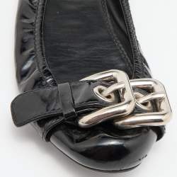 Miu Miu Black Patent Leather Scrunch Buckle Ballet Flats Size 38.5