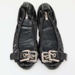 Miu Miu Black Patent Leather Scrunch Buckle Ballet Flats Size 38.5