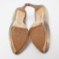 Miu Miu Cream/Brown Snakeskin Embossed Leather Platform Pumps Size 37