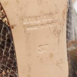 Miu Miu Cream/Brown Snakeskin Embossed Leather Platform Pumps Size 37