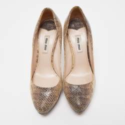 Miu Miu Cream/Brown Snakeskin Embossed Leather Platform Pumps Size 37