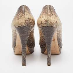 Miu Miu Cream/Brown Snakeskin Embossed Leather Platform Pumps Size 37