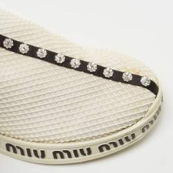 Pre Owned Miu Miu Cream Mesh Crystal Embellished Slip On Sneakers Size 37.5
