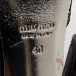 Pre Owned Miu Miu Black Coarse Glitter Peep Toe Ankle Strap Sandals Size 40