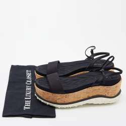 Miu Miu Black Satin Ankle Strap Platform Sandals Size 39.5