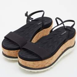 Miu Miu Black Satin Ankle Strap Platform Sandals Size 39.5
