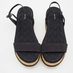 Miu Miu Black Satin Ankle Strap Platform Sandals Size 39.5