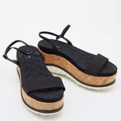 Miu Miu Black Satin Ankle Strap Platform Sandals Size 39.5