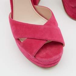 Miu Miu Pink Suede Platform Block Heel Sandals Size 38.5