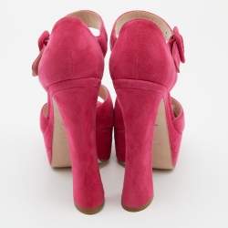 Miu Miu Pink Suede Platform Block Heel Sandals Size 38.5