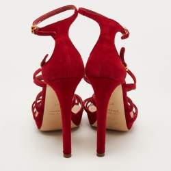 Miu Miu Red Suede Strappy Platform Sandals Size 36