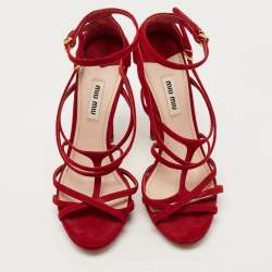 Miu Miu Red Suede Strappy Platform Sandals Size 36