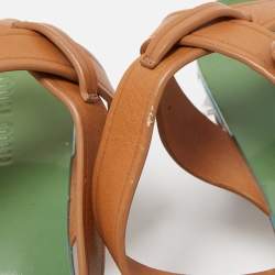 Miu Miu Brown Leather Crystal Embellished Heel Ankle Strap Sandals Size 36