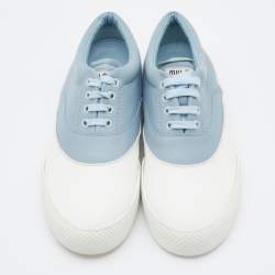 Miu Miu Blue/White Leather Lace Up Sneakers Size 38.5