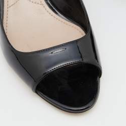 Miu Miu Black Patent Leather Crystal Embellished Block Heel Peep Toe Pumps Size 35.5