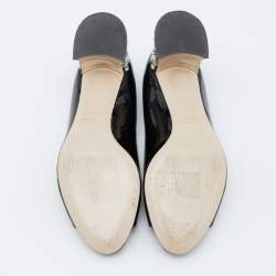 Miu Miu Black Patent Leather Crystal Embellished Block Heel Peep Toe Pumps Size 35.5