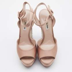 Miu Miu Beige Satin Crystal Embellished Block Heel Ankle Strap Sandals Size 40