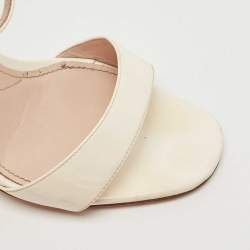 Miu Miu White Patent Leather Crystal Embellished Heel Ankle Strap Sandals Size 38