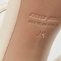 Miu Miu White Patent Leather Crystal Embellished Heel Ankle Strap Sandals Size 38