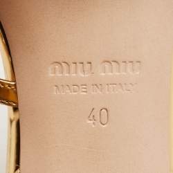 Pre Owned Miu Miu Gold Foil Leather Crystal Embellished Ankle Strap Sandals Size 40