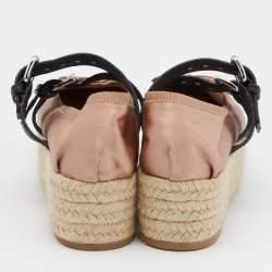 مملوكة مسبقًا Miu Miu Old Rose/Black Satin Double Buckle Platform Espadrille Flats Size 35.5