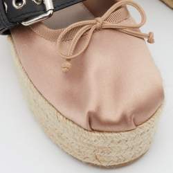 مملوكة مسبقًا Miu Miu Old Rose/Black Satin Double Buckle Platform Espadrille Flats Size 35.5