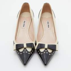 Miu Miu Two Tone Patent Leather Double Bow Pointed Toe Pumps Size 38