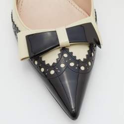 Miu Miu Two Tone Patent Leather Double Bow Pointed Toe Pumps Size 38