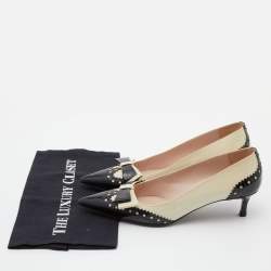 Miu Miu Two Tone Patent Leather Double Bow Pointed Toe Pumps Size 38