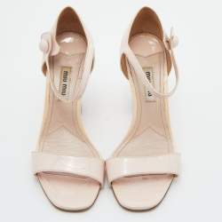 Miu Miu Light Pink Patent Leather Crystal Heel Sandals Size 35