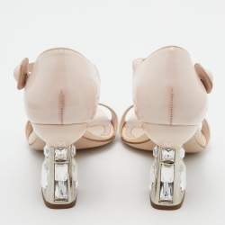 Miu Miu Light Pink Patent Leather Crystal Heel Sandals Size 35