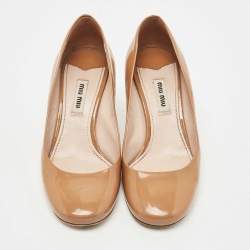 Miu Miu Brown Patent Leather Crystal Embellished Block Heel Pumps Size 36